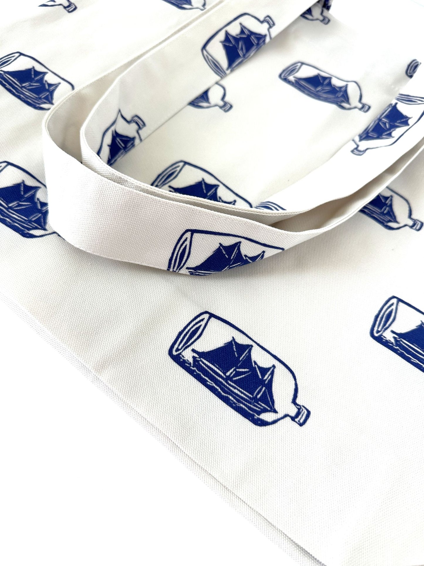 American Nautical Souvenir Ship in a Bottle Block Print Design Large Tote Bag