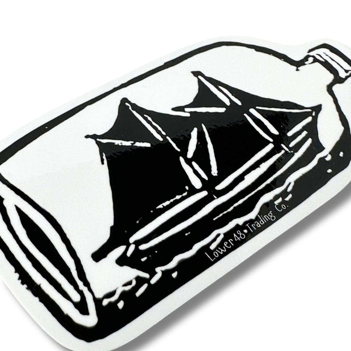 American Ship in a Bottle Block Print Weatherproof Large 5.5 Inch Sticker