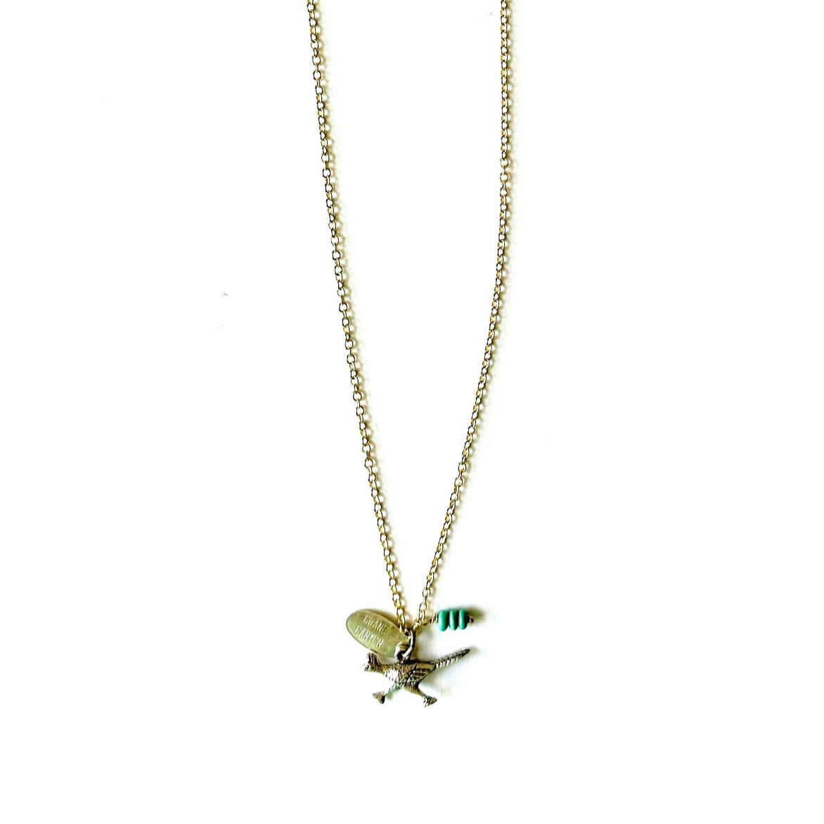 Arizona Grand Canyon Road Runner Vintage Charm on New 18 Inch Gold Filled Necklace with Turquoise Gemstone Beads