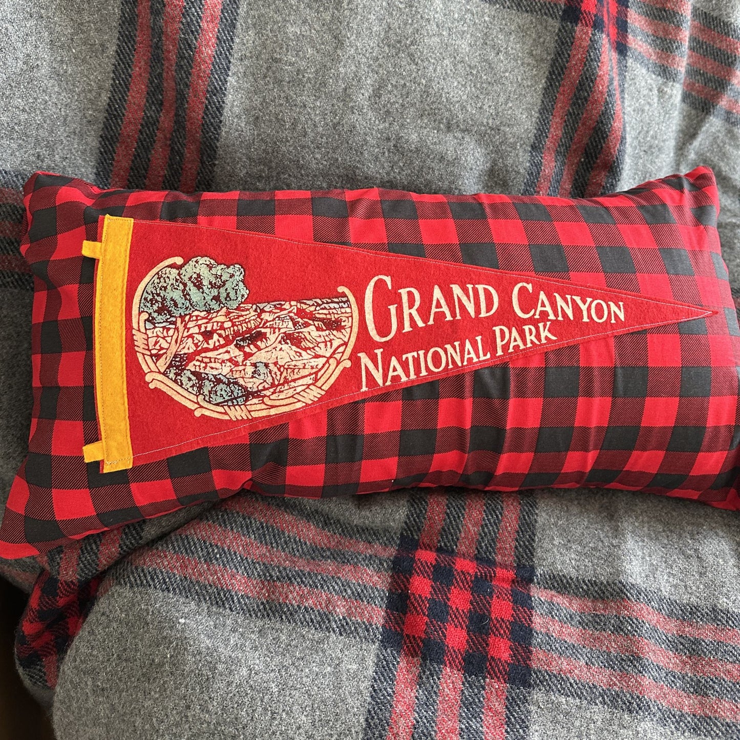 Arizona Grand Canyon National Park Vintage 1960s Pennant on New Woven Throw Pillow
