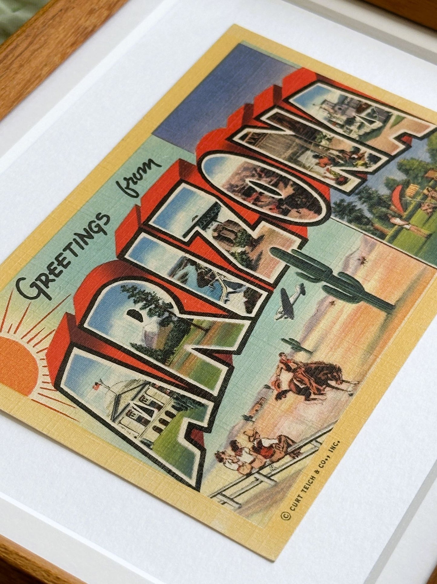 Arizona Greetings from Arizona Framed Vintage Linen Postcard
