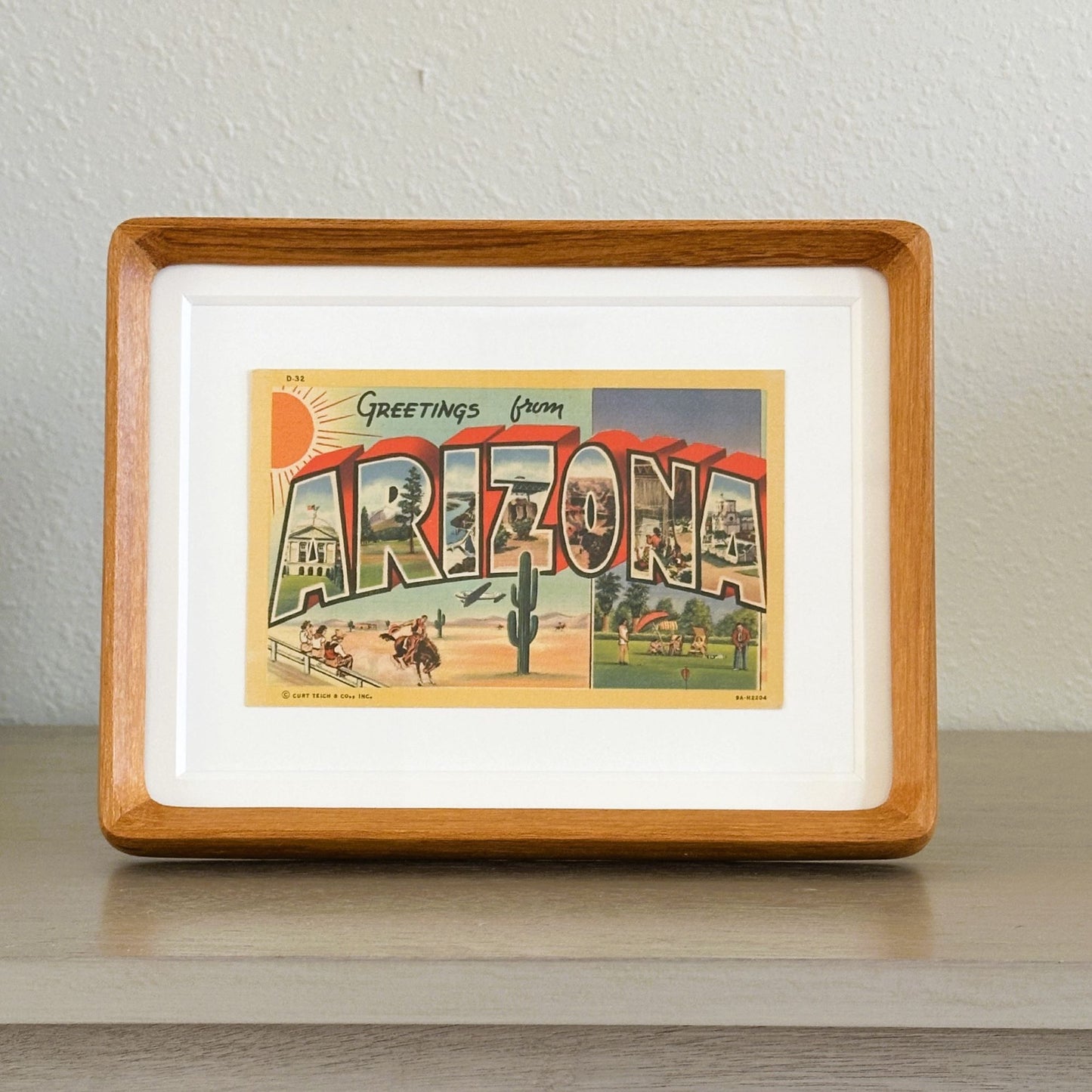 Arizona Greetings from Arizona Framed Vintage Linen Postcard