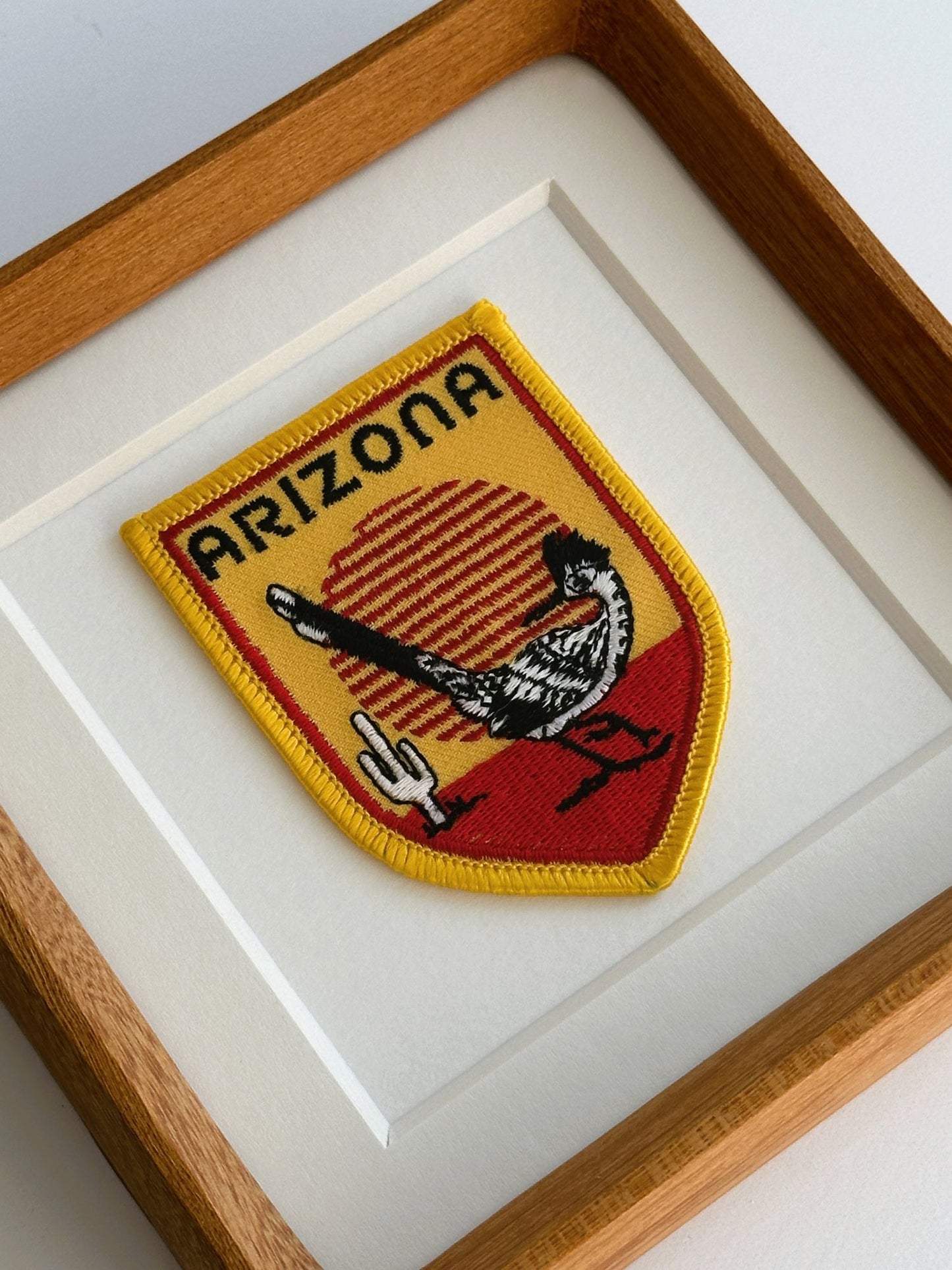 Arizona Roadrunner Vintage Patch Wood Framed