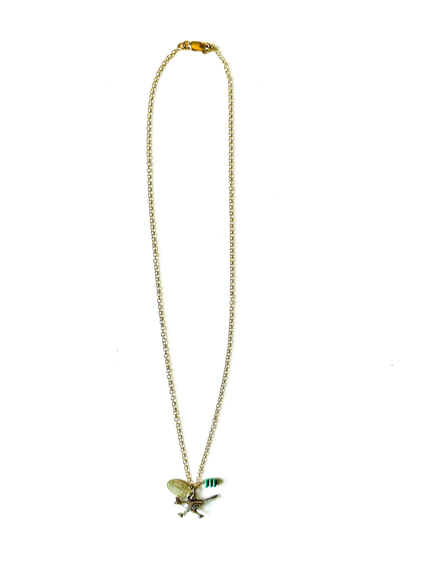 Arizona Grand Canyon Road Runner Vintage Charm on New 18 Inch Gold Filled Necklace with Turquoise Gemstone Beads