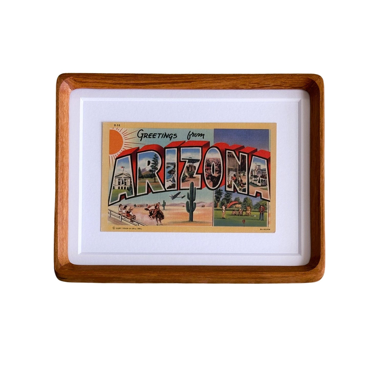 Arizona Greetings from Arizona Framed Vintage Linen Postcard