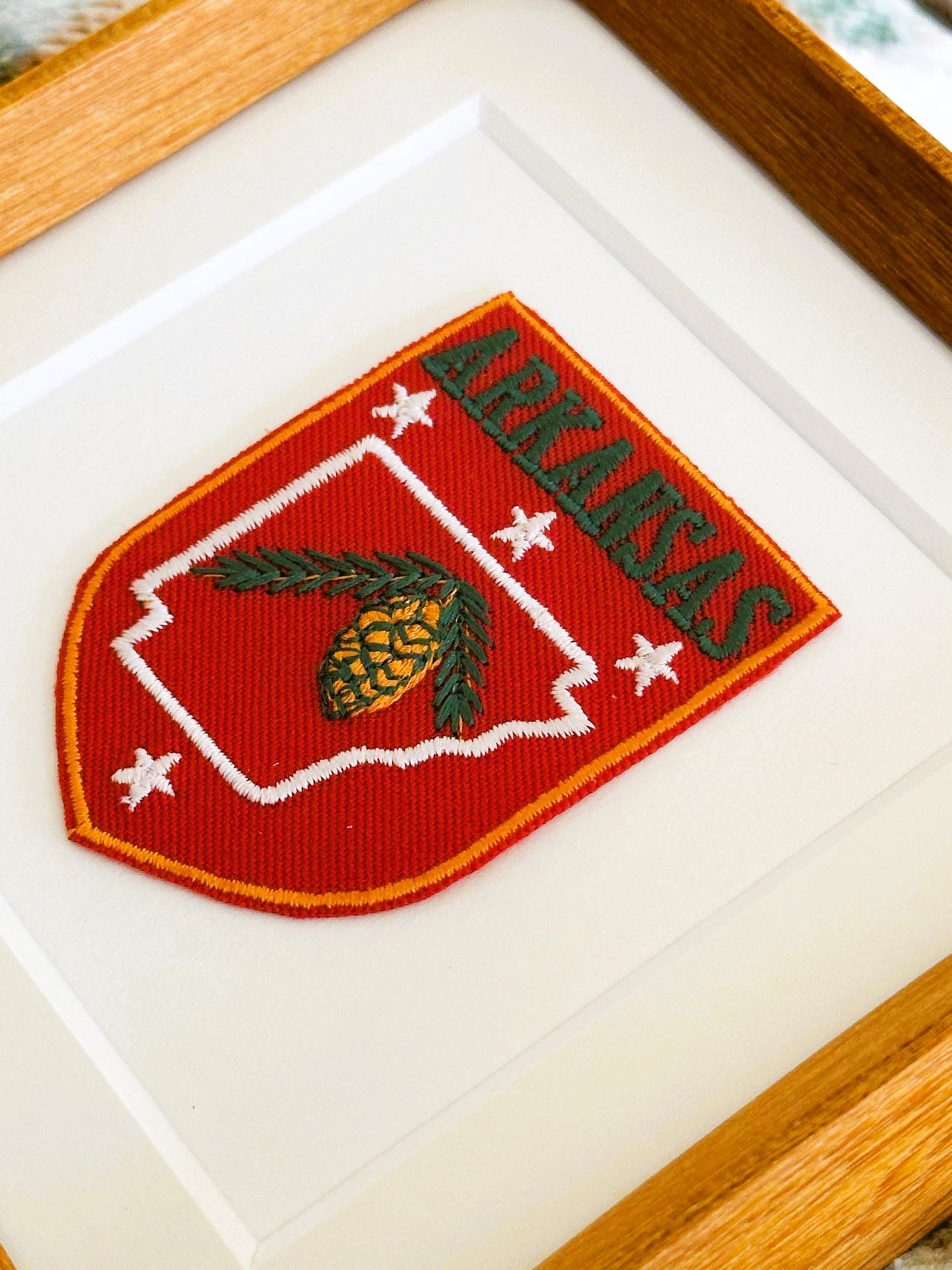 Arkansas Pinecone Vintage Framed Travel Patch