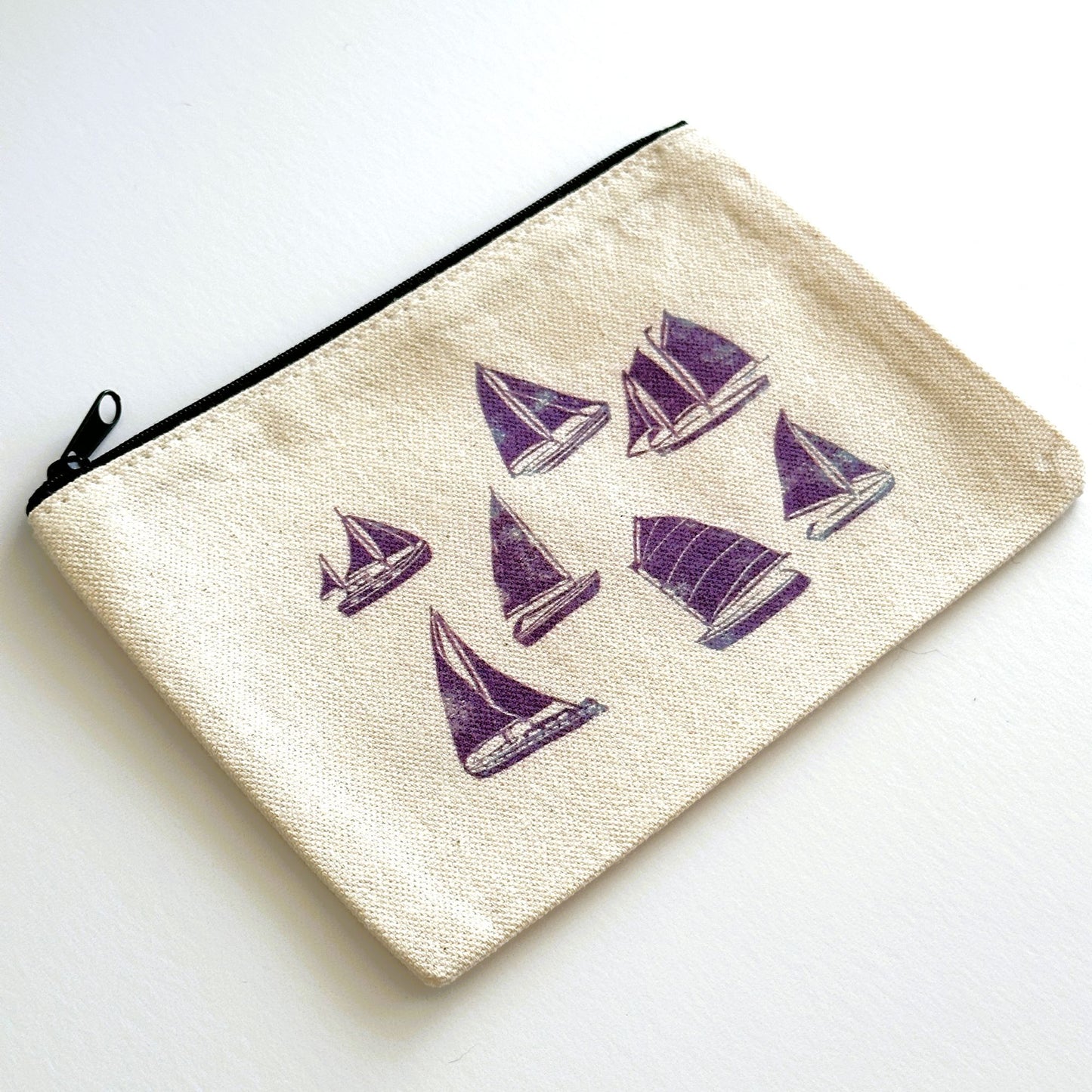 Atlantic Sailboats Block Print Zipper Pouch Bag