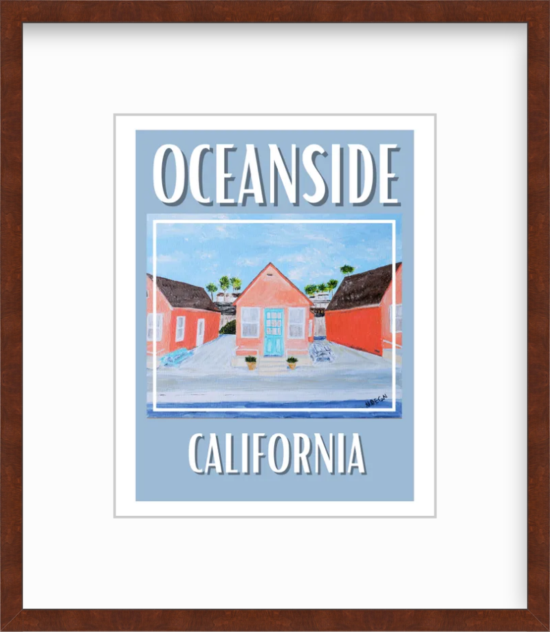 California Oceanside Roberts Cottages Art Giclee Travel Art Print