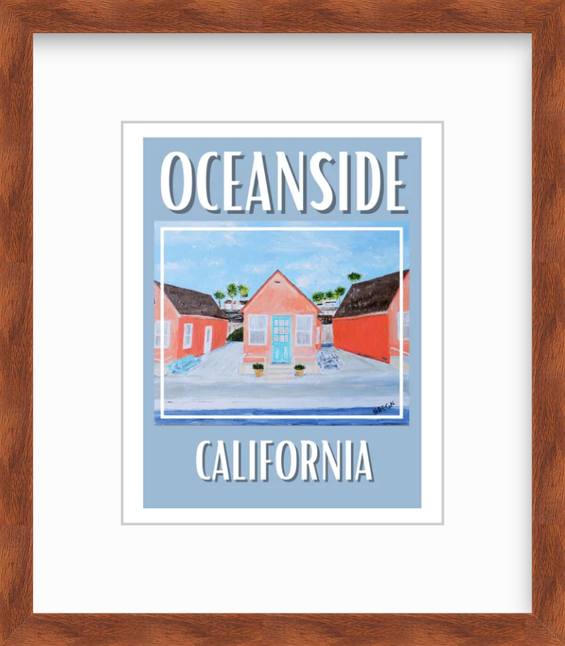 California Oceanside Roberts Cottages Art Giclee Travel Art Print