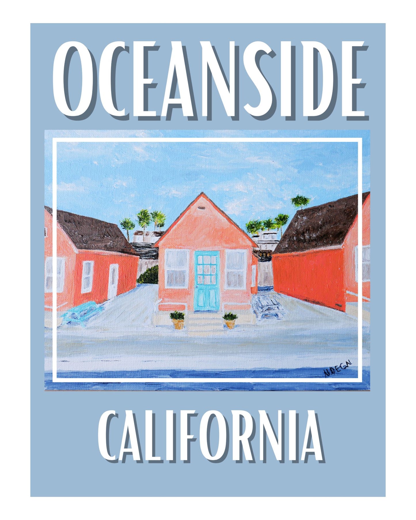 California Oceanside Roberts Cottages Art Giclee Travel Art Print