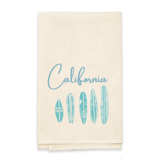 California Surfboards Block Print Flour Sack Dish Towel