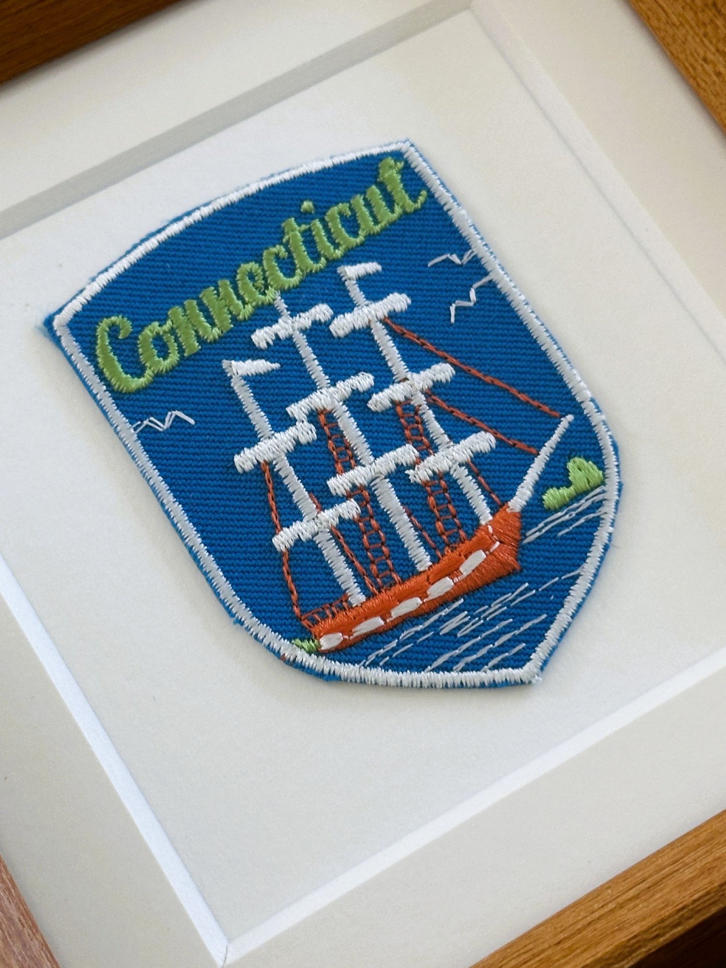Connecticut Tall Ship Vintage Wood Framed Travel Patch