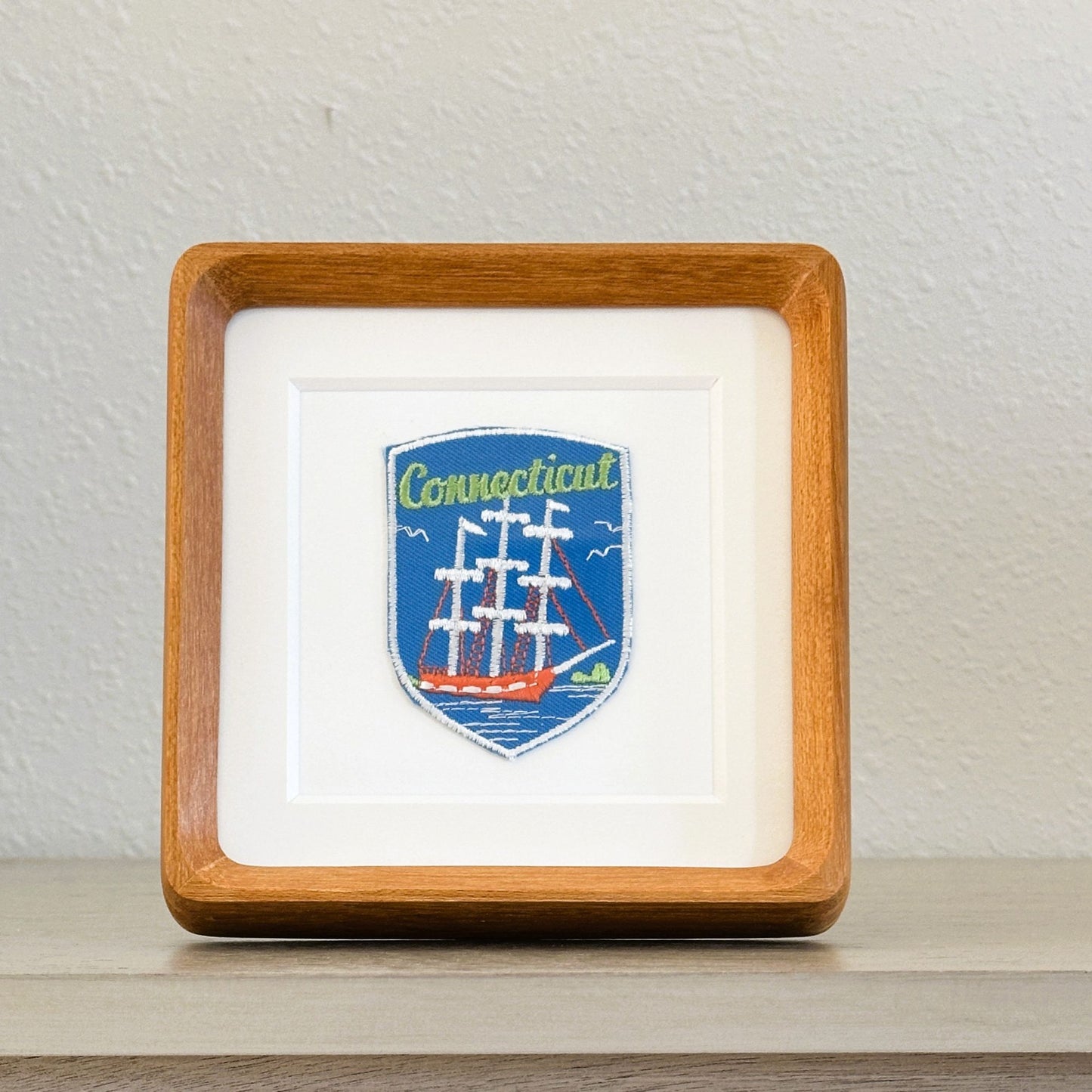 Connecticut Tall Ship Vintage Wood Framed Travel Patch