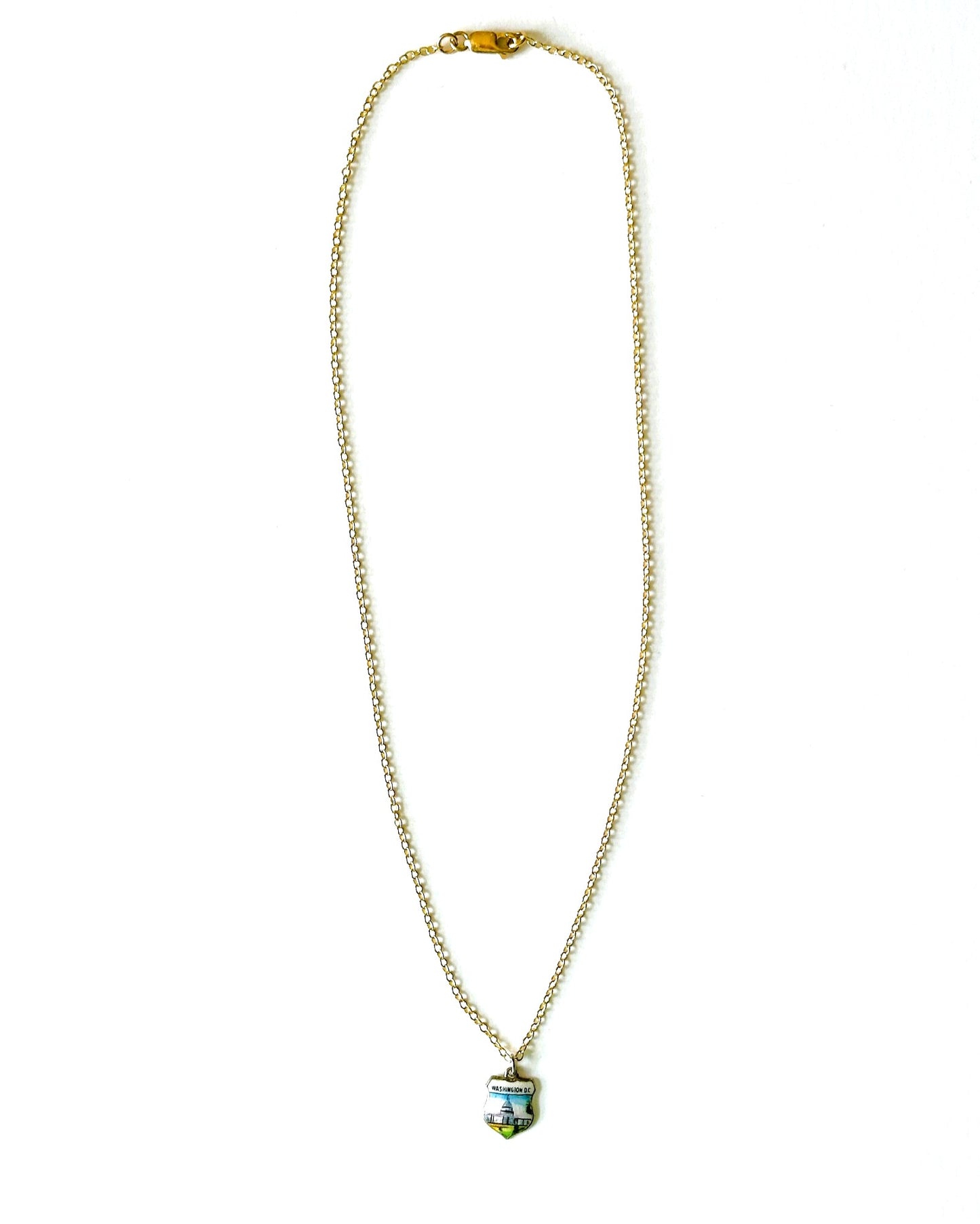 DC Washington Vintage Fritz REU Sterling Silver Enamel Charm on New 18 Inch Gold Filled Necklace