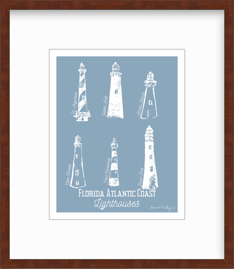 Florida Atlantic Coast Lighthouses Block Print by Nikki Degn Giclee Art Print