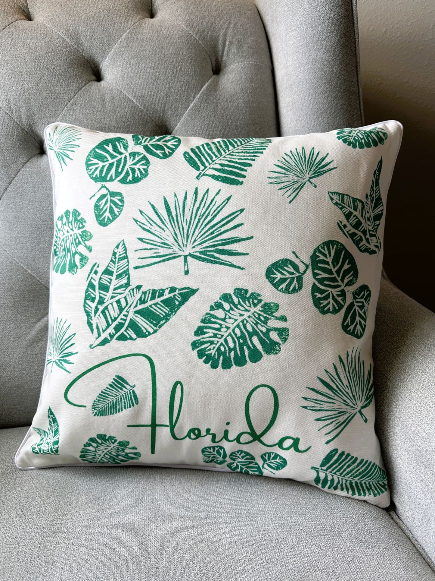 Florida Botanicals Block Print Design Throw Pillow