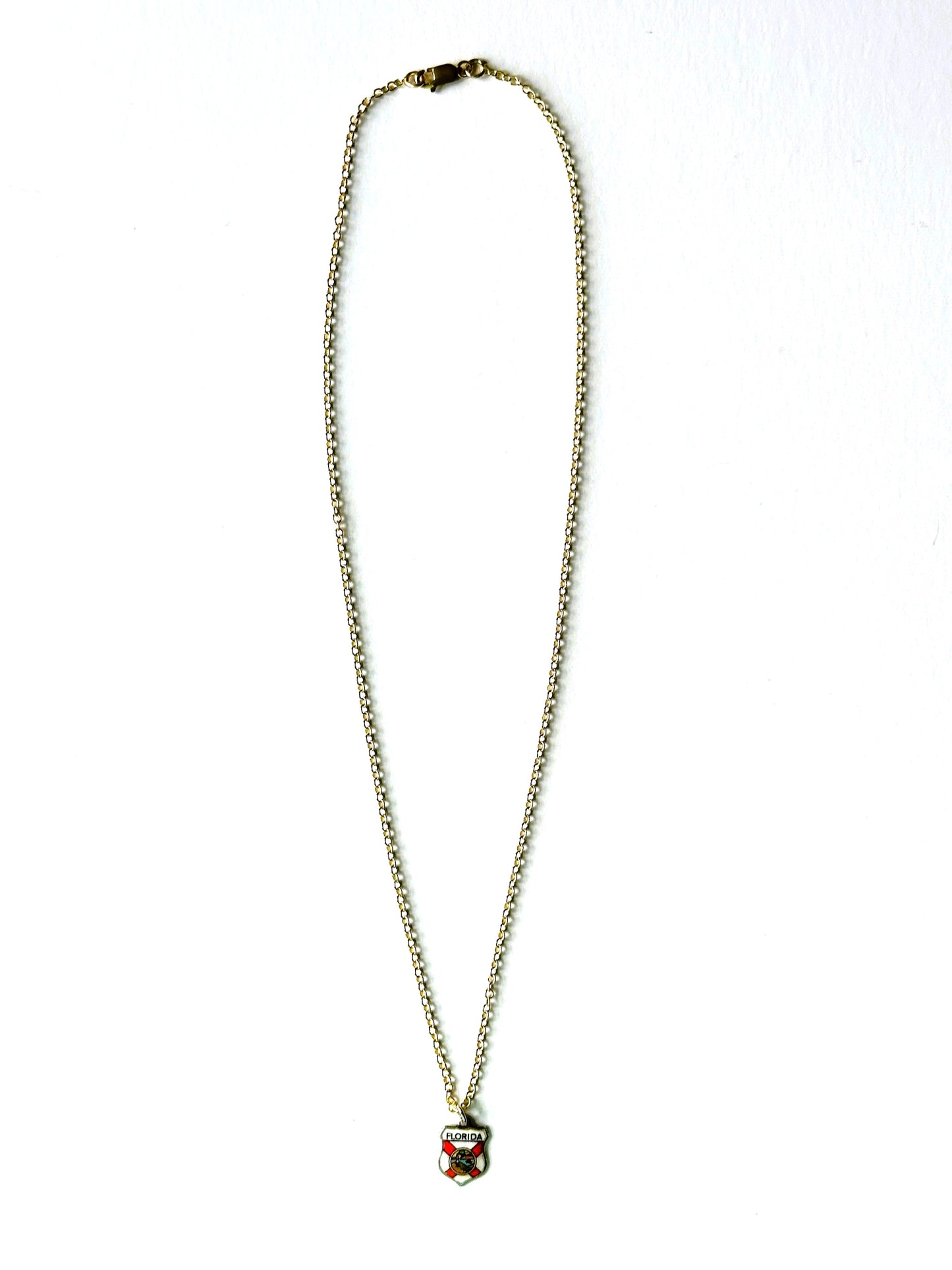 Florida Vintage Fritz REU Sterling Silver Enamel Charm on New 18 Inch Gold Filled Necklace