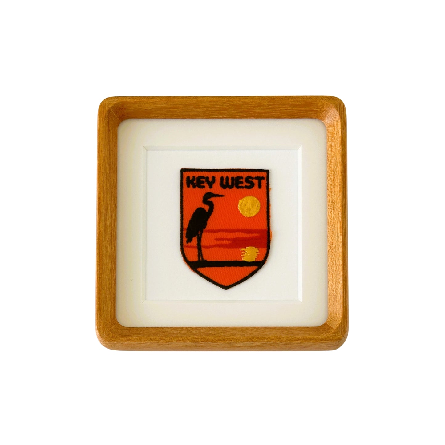 Florida Key West Sunset Shorebird Vintage Patch Wood Framed