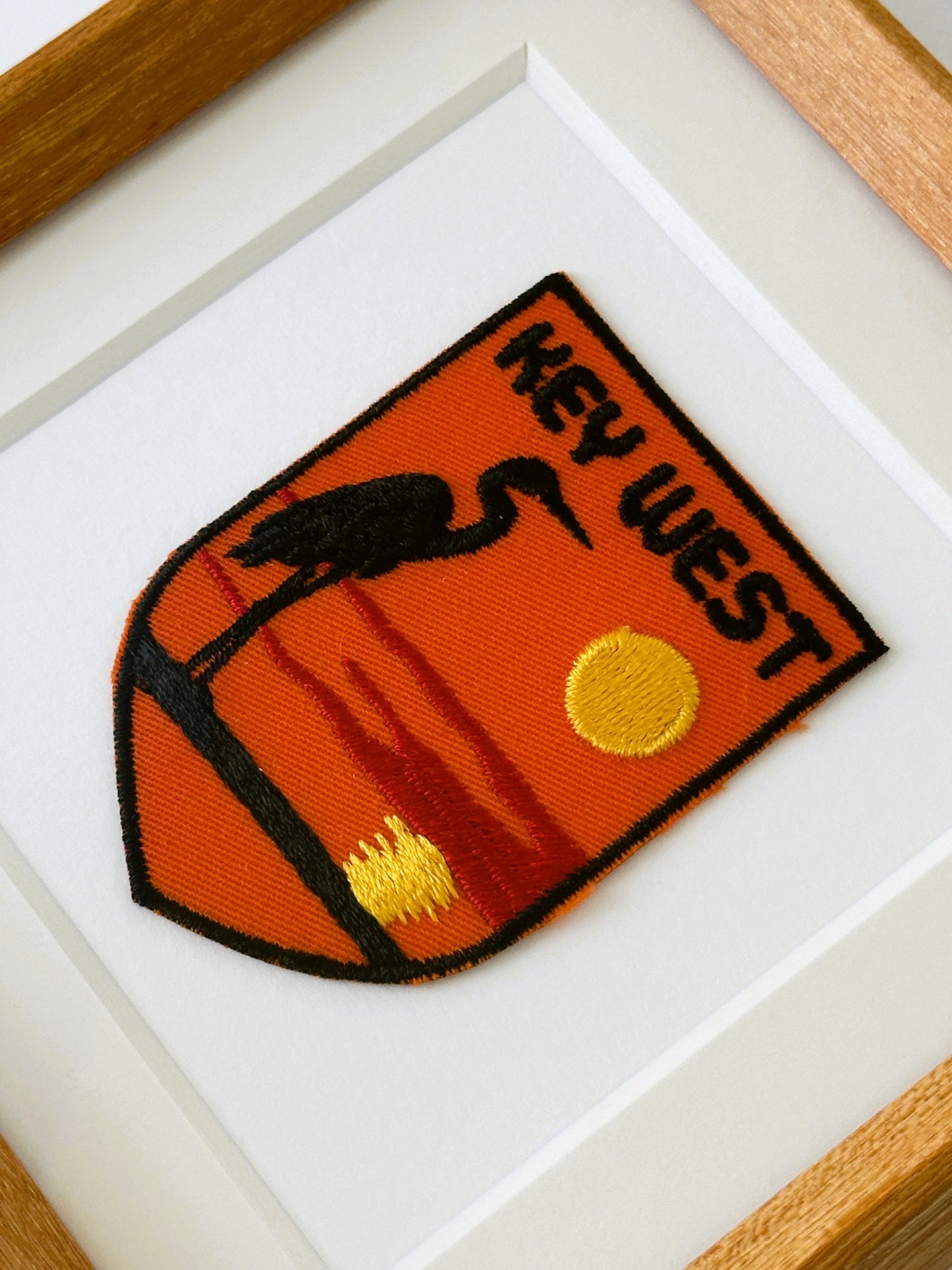 Florida Key West Sunset Shorebird Vintage Patch Wood Framed