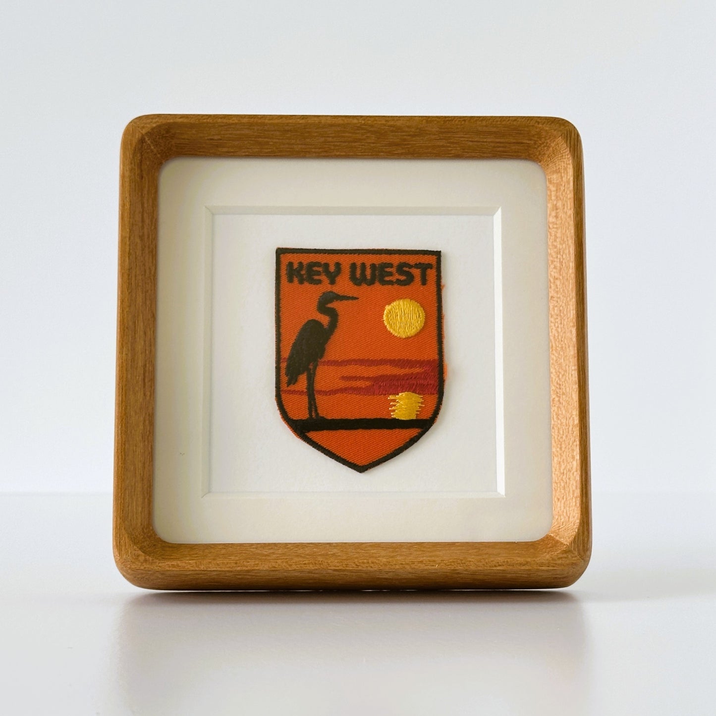 Florida Key West Sunset Shorebird Vintage Patch Wood Framed