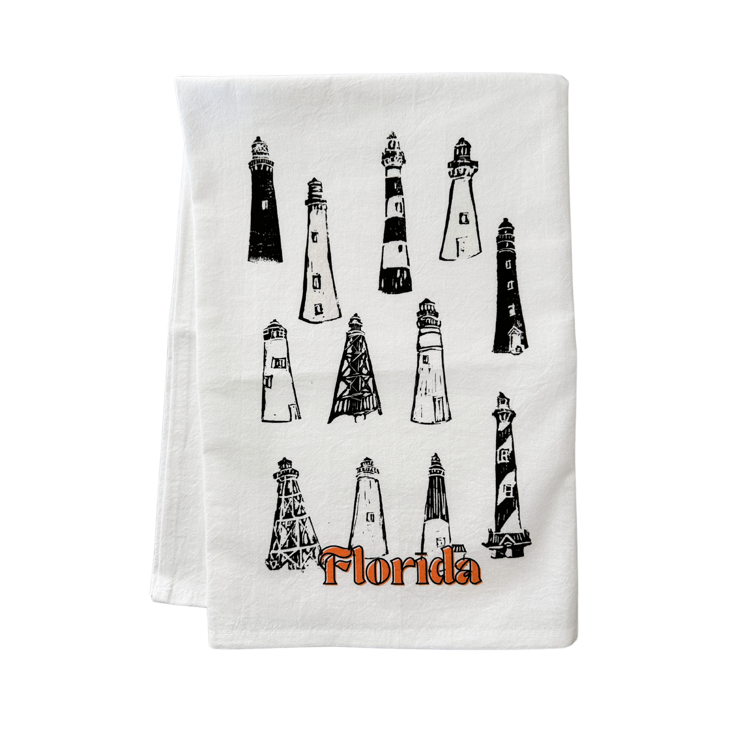 Florida Lighthouses Block Print Flour Sack Dish Towel