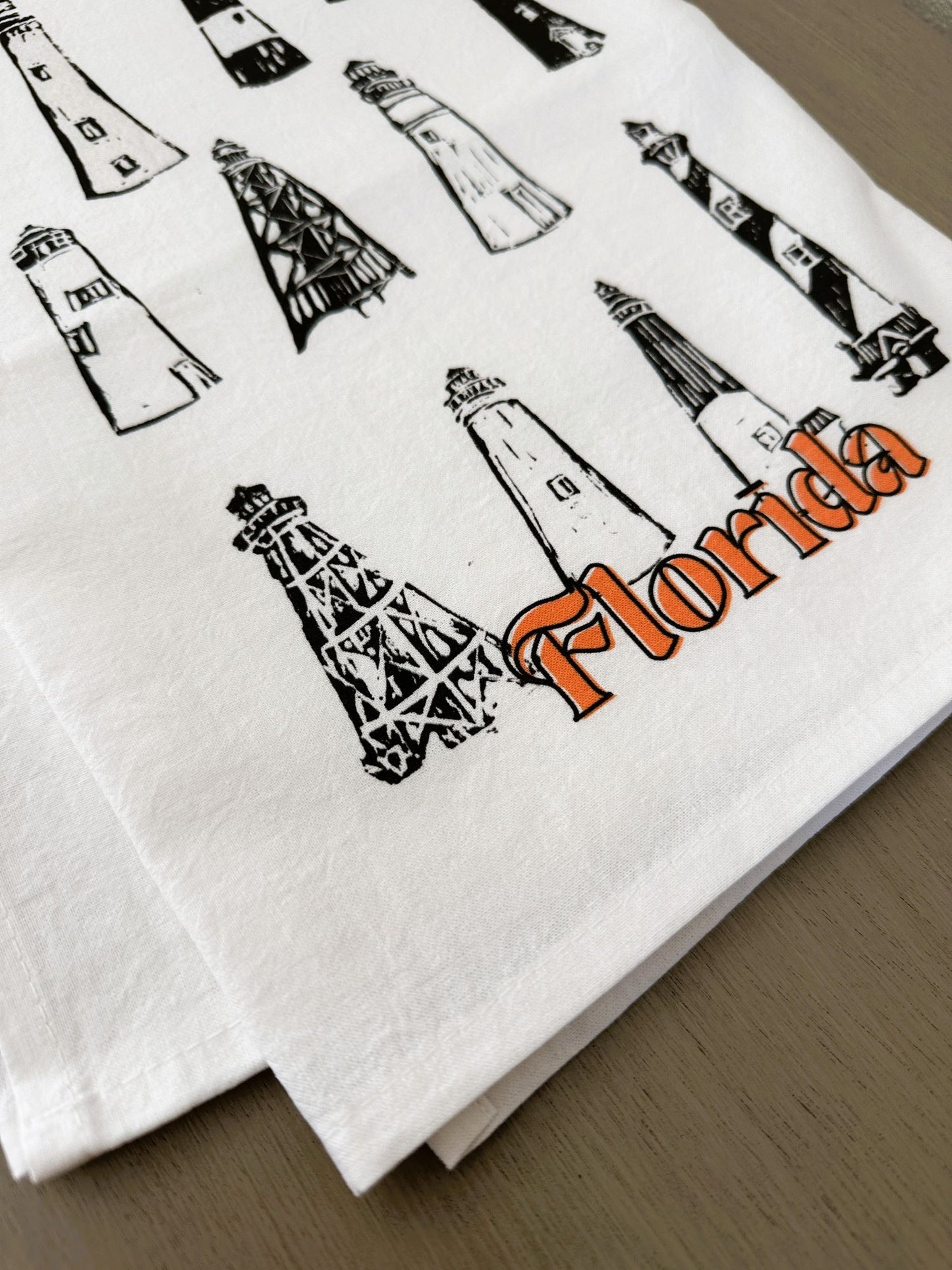 Florida Lighthouses Block Print Flour Sack Dish Towel