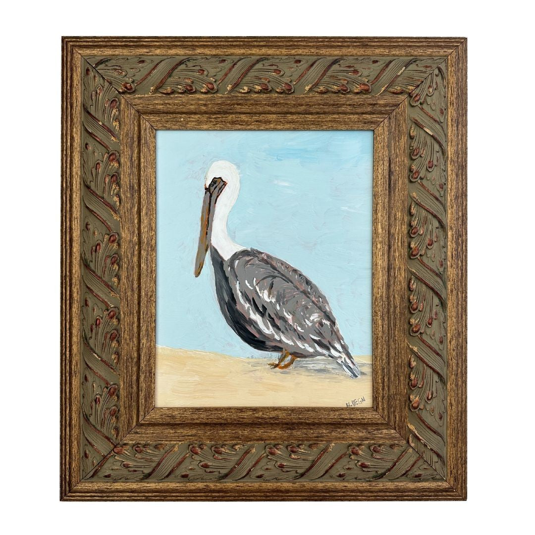 Florida Pelican Original Painting on Panel by Nikki Degn, Vintage Framed