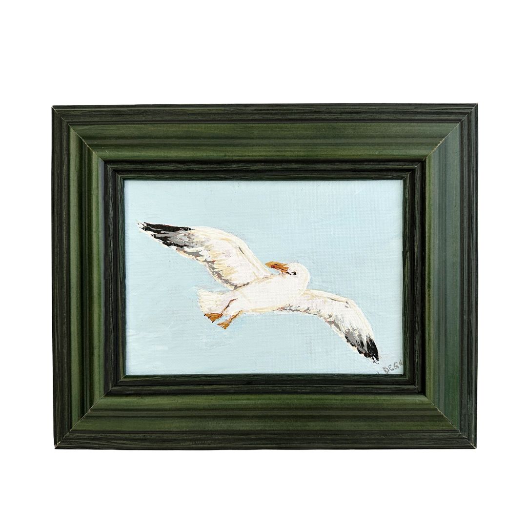 Florida Seagull Flying Original Painting on Canvas by Nikki Degn, Vintage Framed