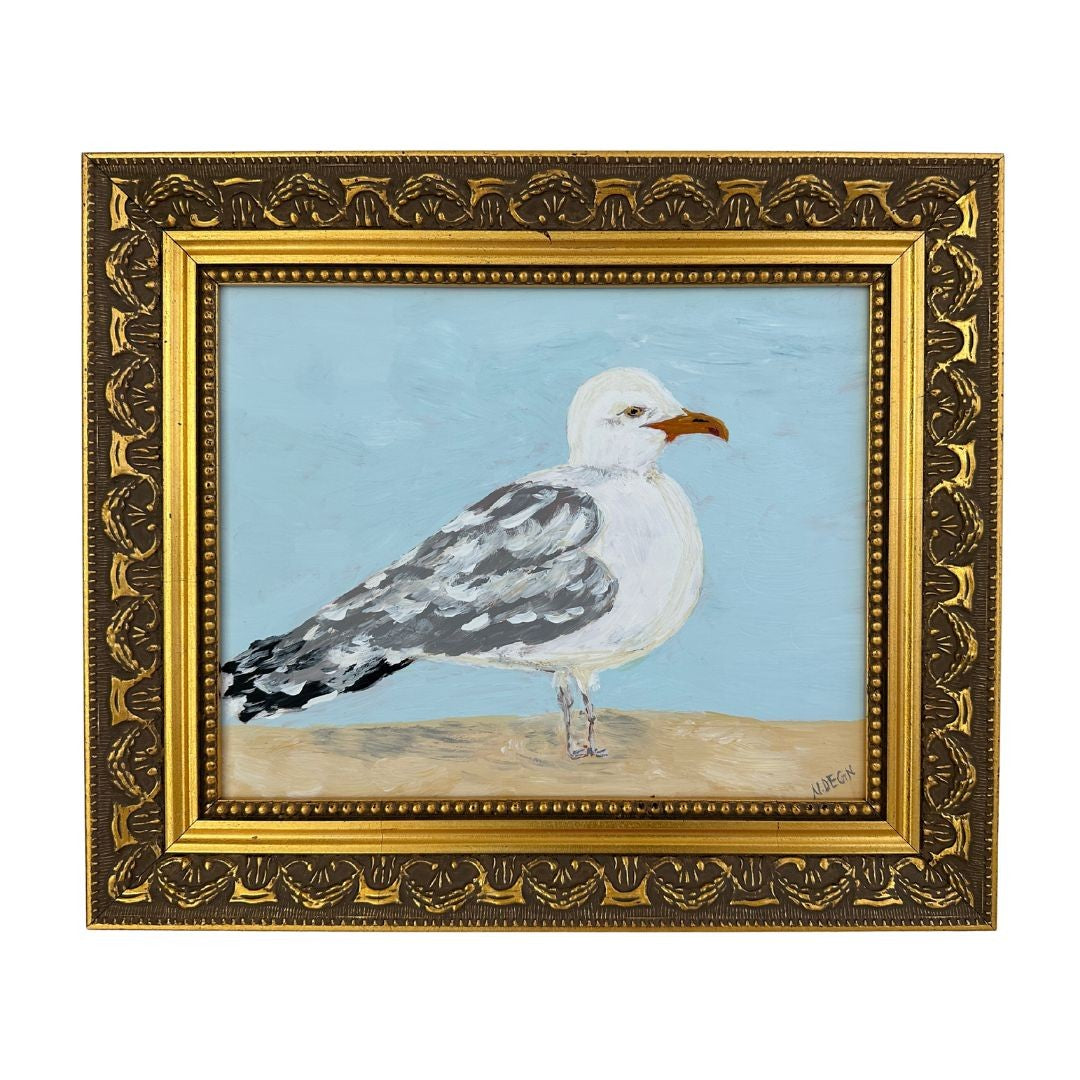 Florida Seagull Original Painting on Panel by Nikki Degn, Vintage Framed