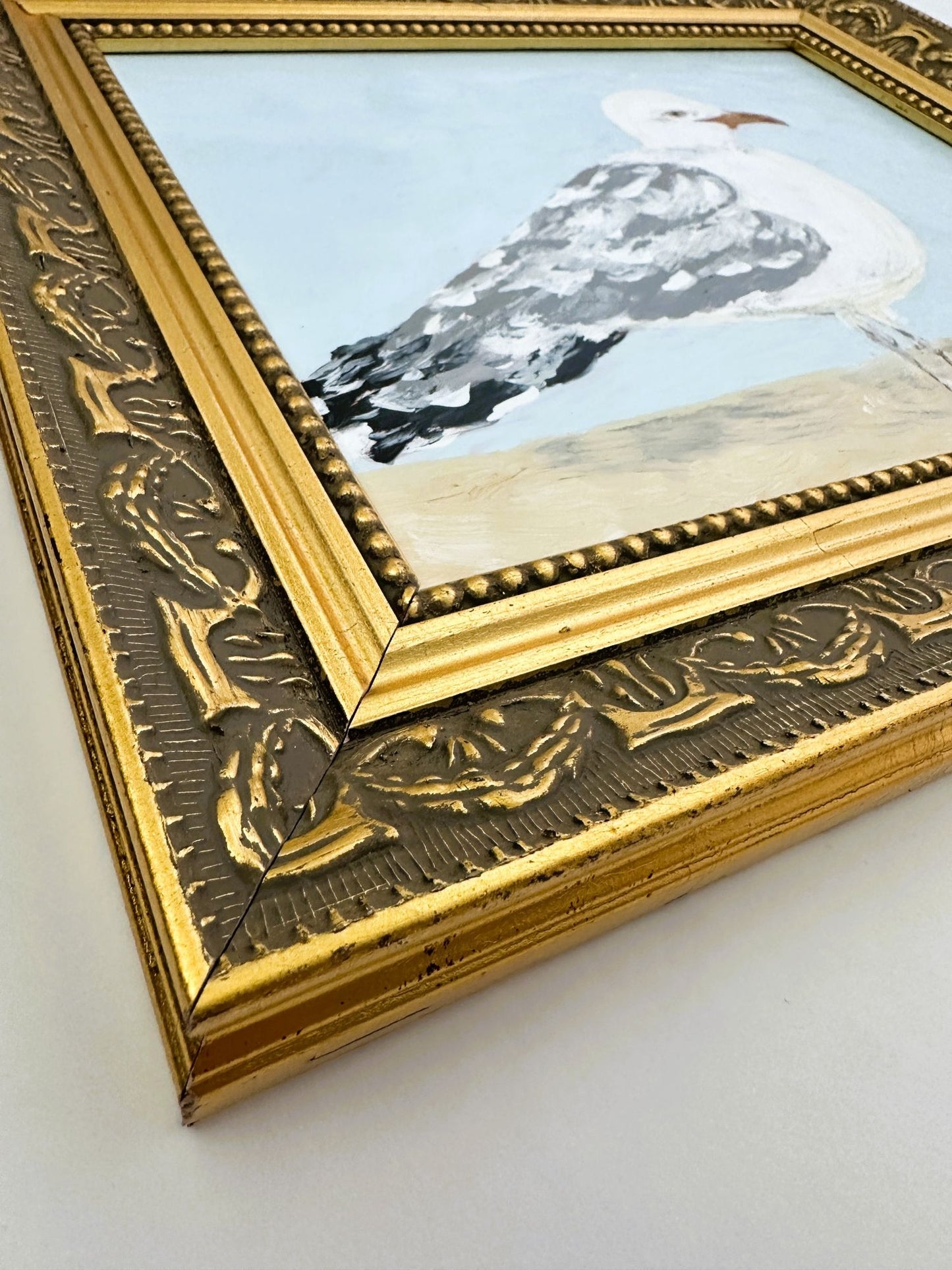 Florida Seagull Original Painting on Panel by Nikki Degn, Vintage Framed