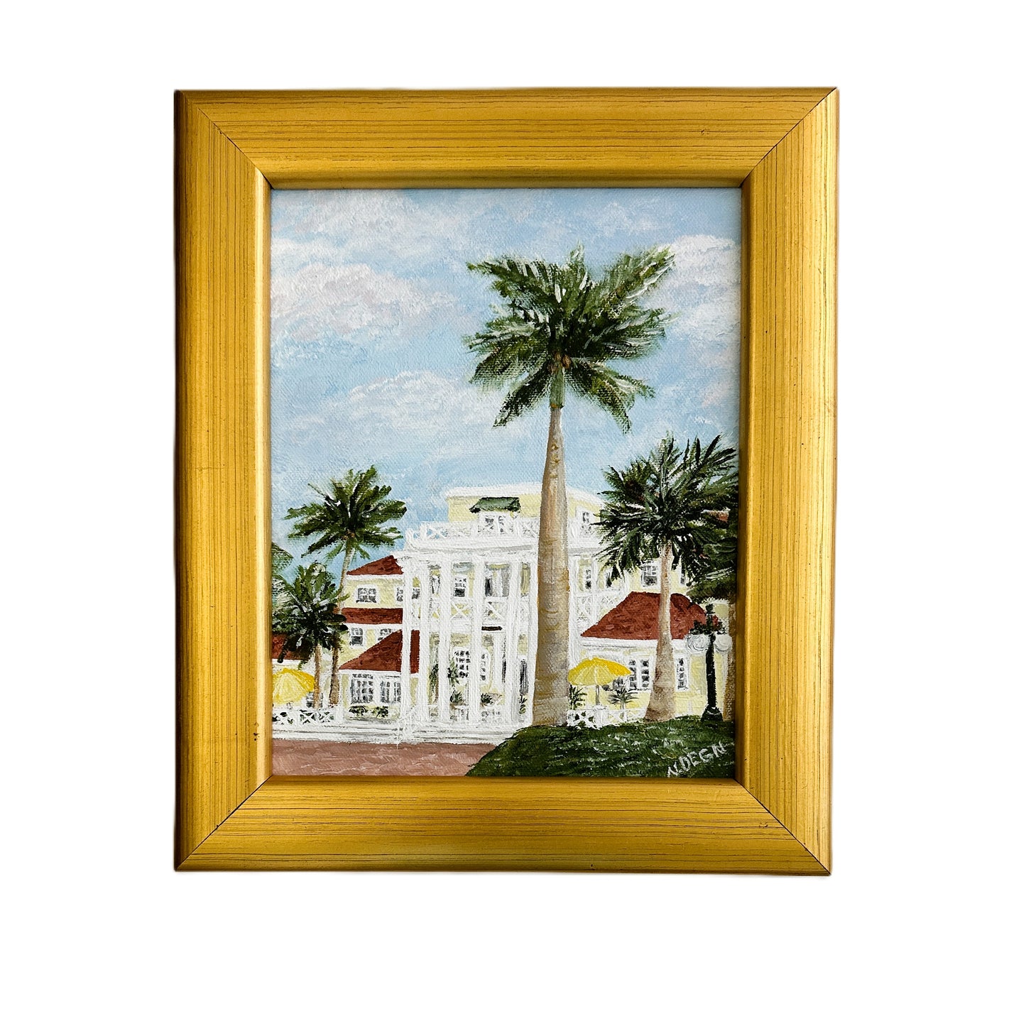 Florida Boca Grande Gasparilla Inn Original Painting on Canvas by Nikki Degn, Vintage Framed