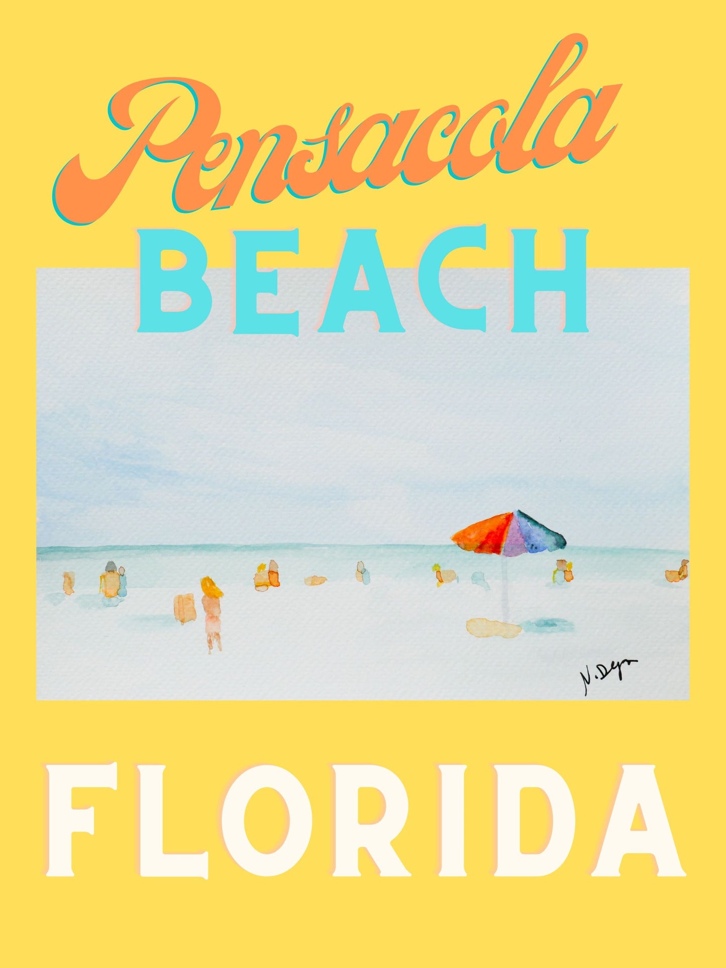 Florida Pensacola Beach Watercolor Giclee Art Print Poster Style