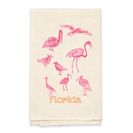 Florida Shorebirds Block Print Flour Sack Dish Towel