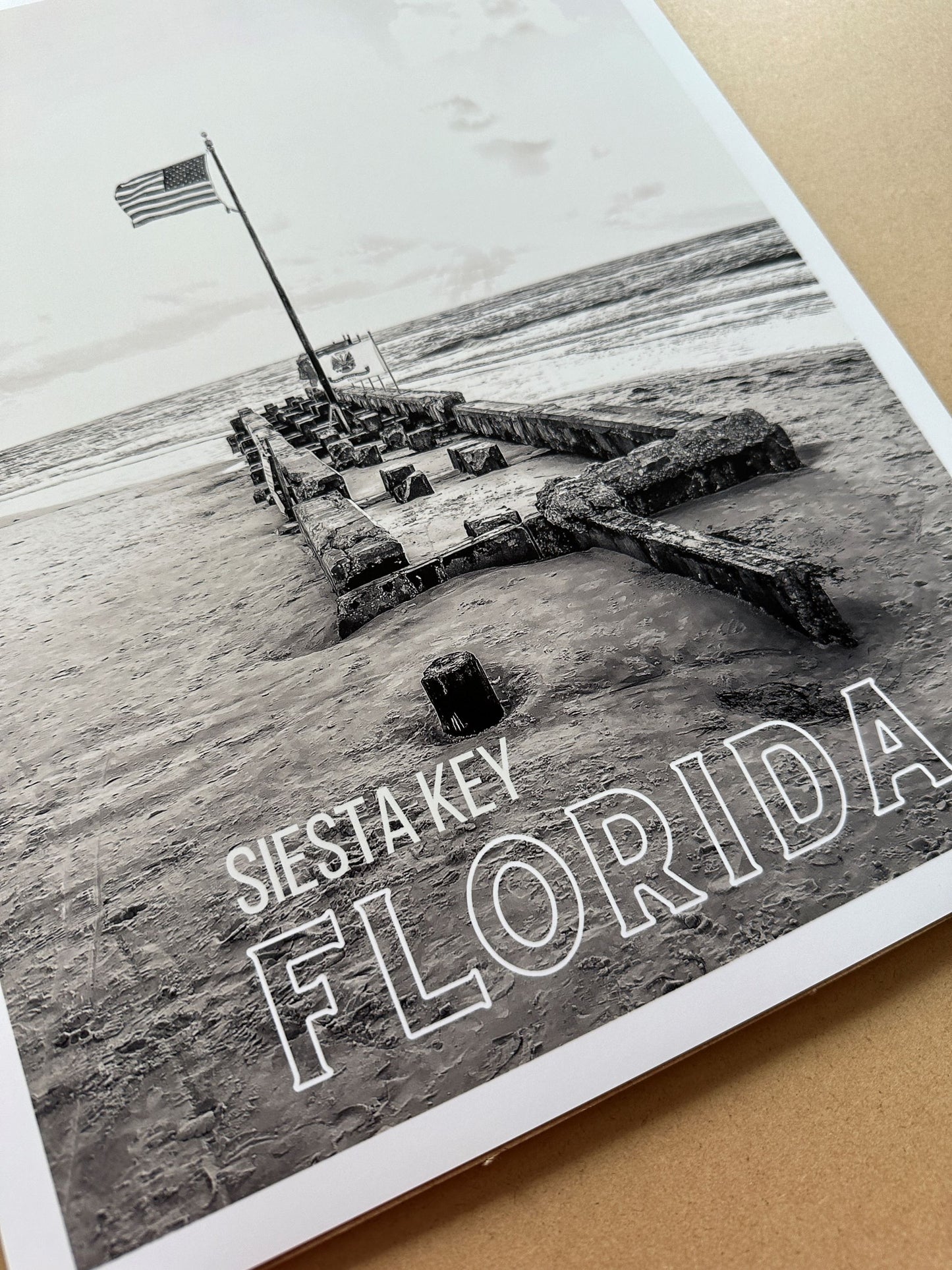 Florida Siesta Key Beach American Flags Giclee Travel Print
