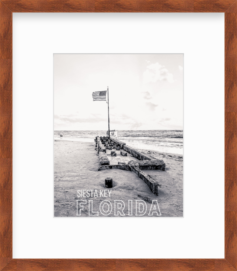 Florida Siesta Key Beach American Flags Giclee Travel Print