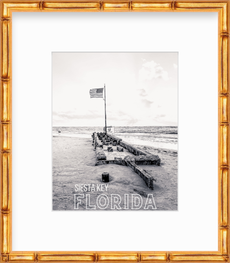 Florida Siesta Key Beach American Flags Giclee Travel Print