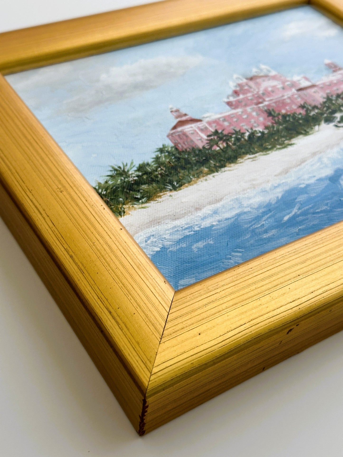 Florida St Pete Beach Don Cesar Hotel Original Painting on Canvas by Nikki Degn, Vintage Framed