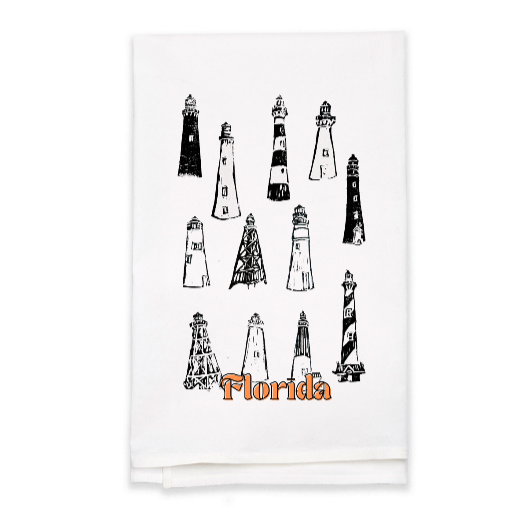 Florida Lighthouses Block Print Flour Sack Dish Towel