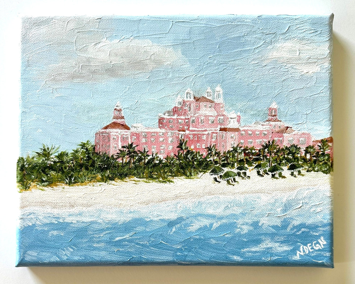 Florida St Pete Beach Don Cesar Hotel Original Painting on Canvas by Nikki Degn, Vintage Framed