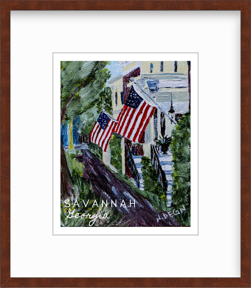 Georgia Savannah American Flags Giclee Art Print