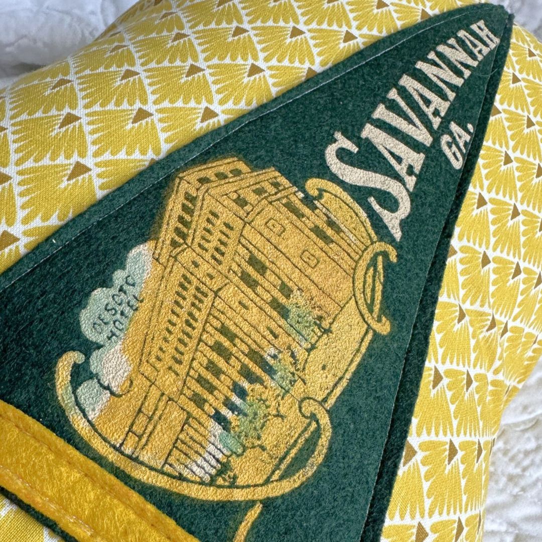 Georgia Savannah Vintage Pennant on New Woven Plaid Throw Pillow