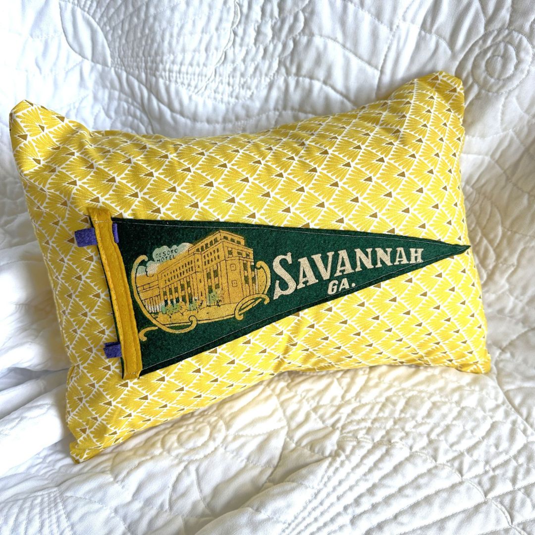 Georgia Savannah Vintage Pennant on New Woven Plaid Throw Pillow