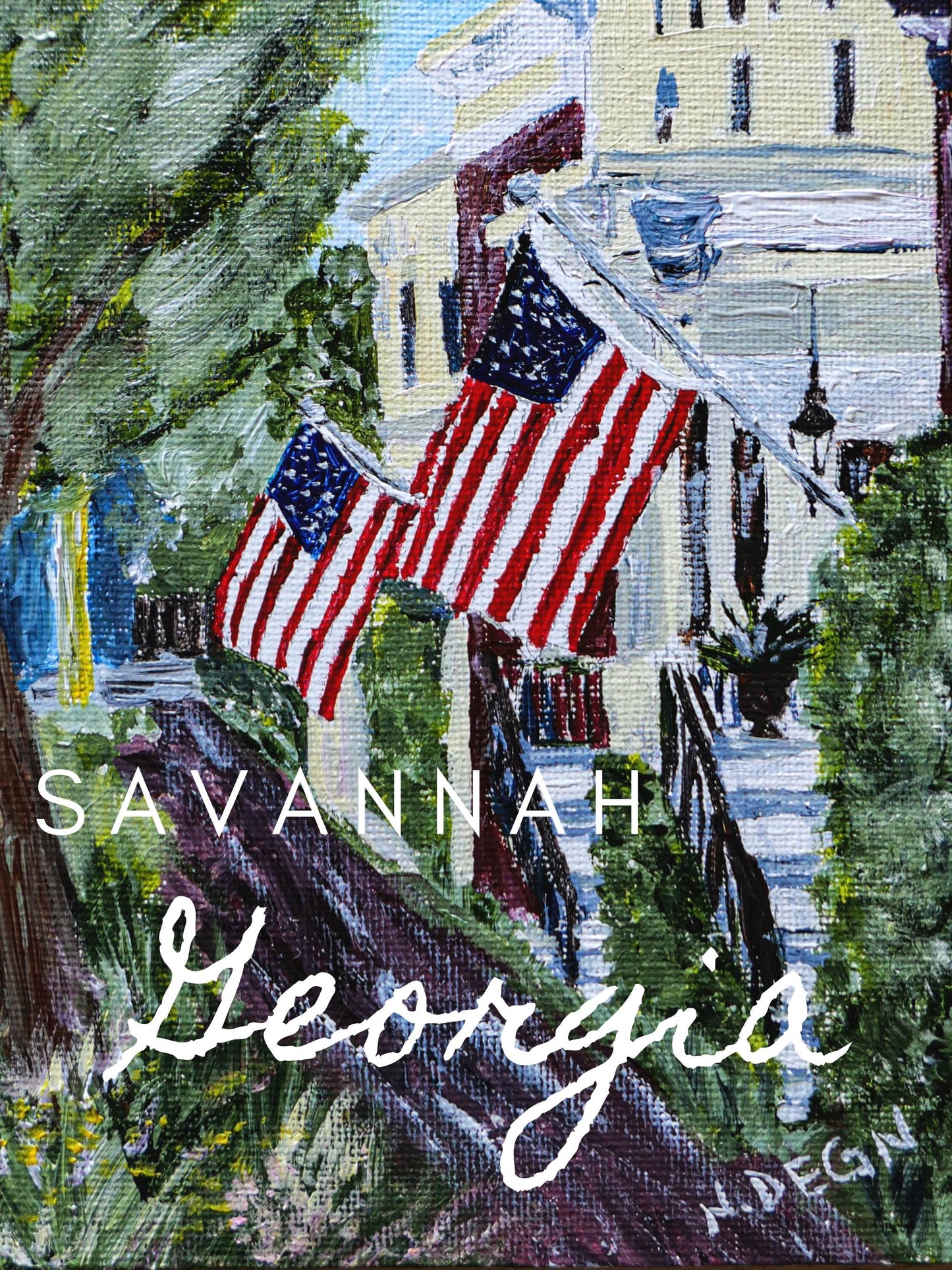 Georgia Savannah American Flags Giclee Art Print