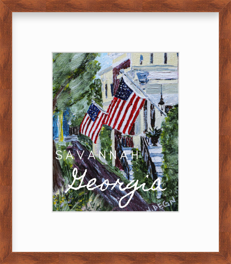 Georgia Savannah American Flags Giclee Art Print
