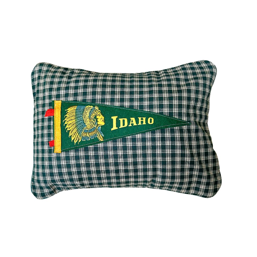 Idaho Native American Vintage Pennant on New Woven Plaid Throw Pillow