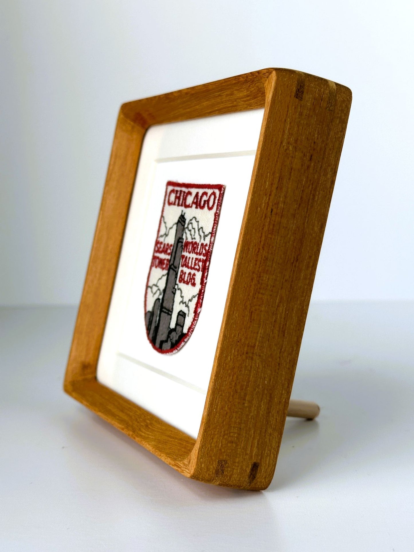Illinois Chicago Downtown Sears Tower Vintage Travel Patch Wood Framed