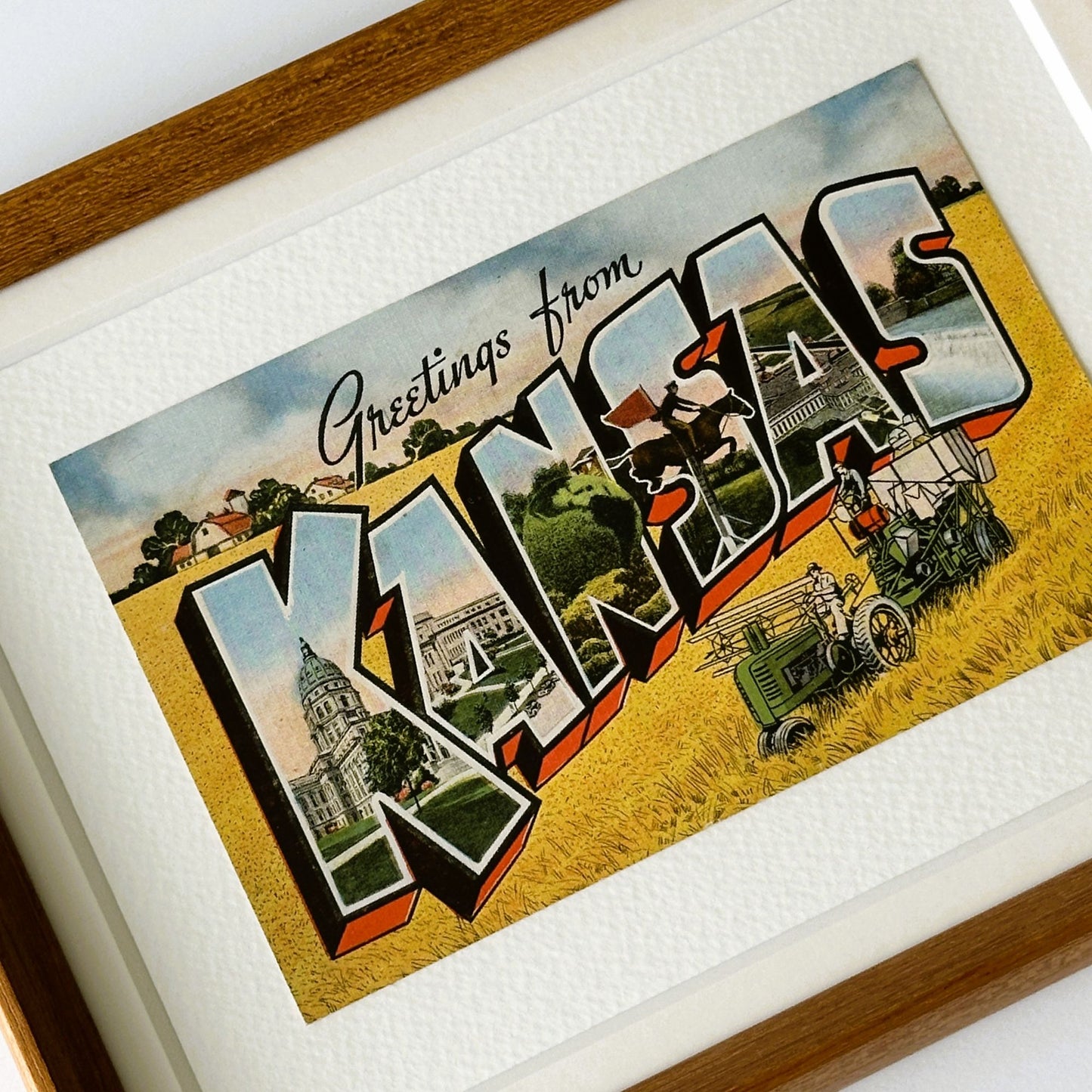 Kansas Vintage Framed Postcard, Greetings from Kansas