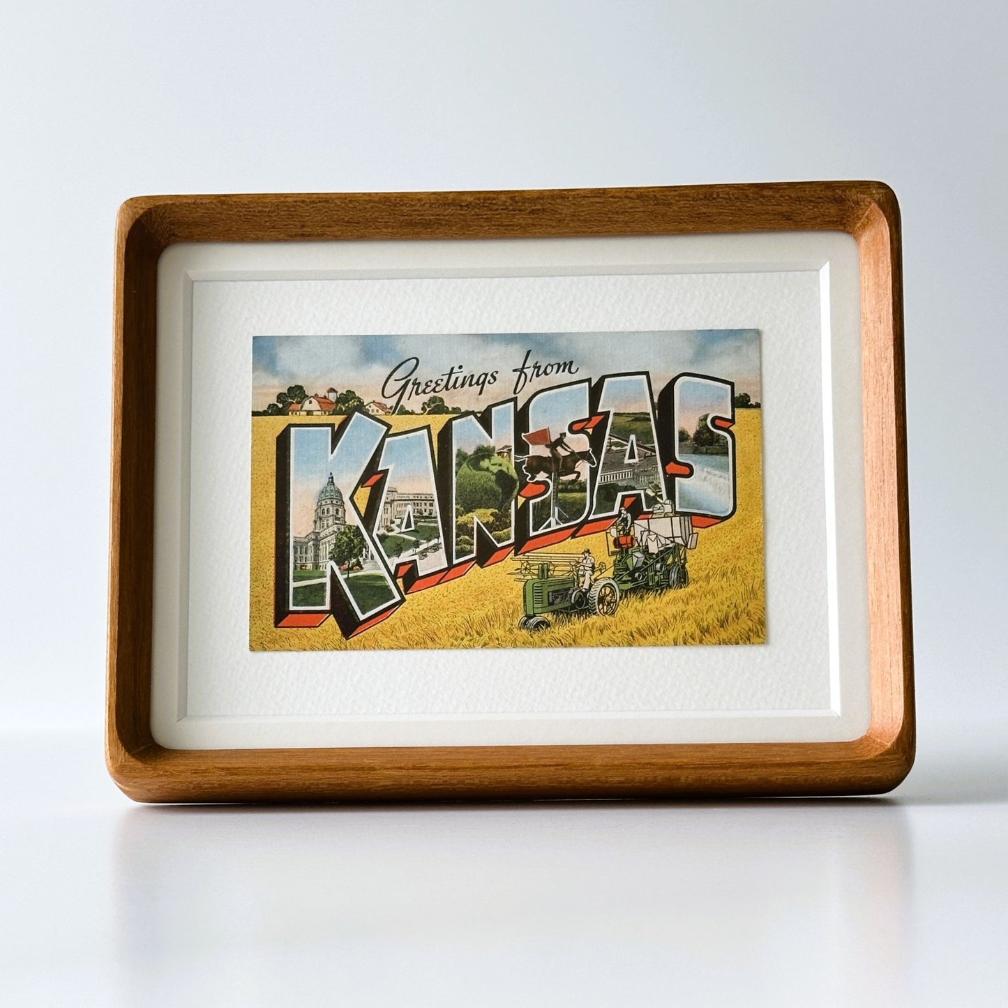 Kansas Vintage Framed Postcard, Greetings from Kansas