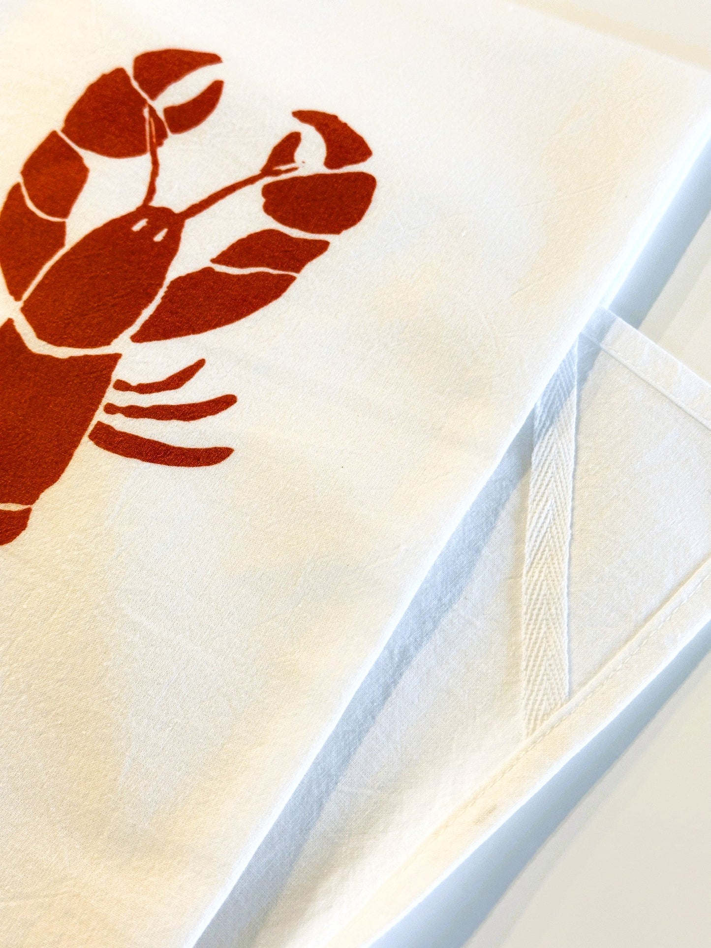 Lobster Block Print Design Large Tea Towel