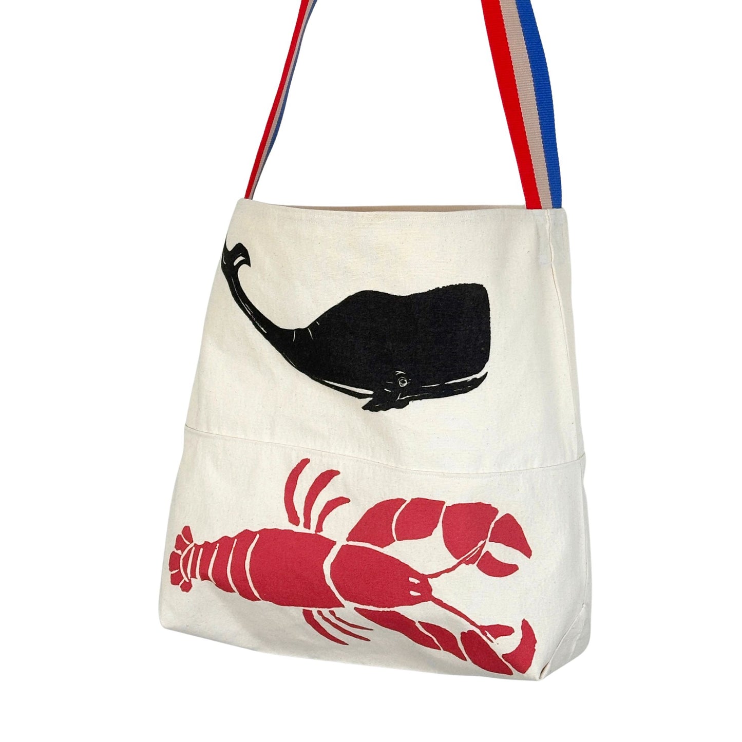 Lobster & Whale Block Print Design Americana Strap Larger Tote Bag